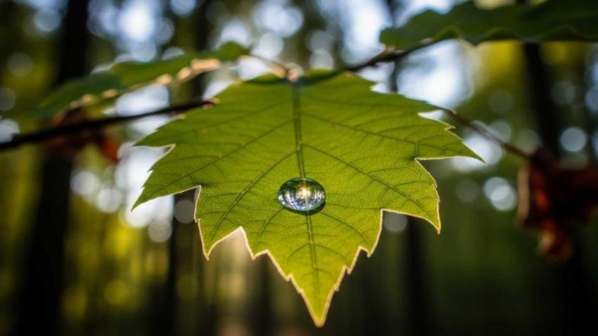 Single leaf with water droplet nature computer background