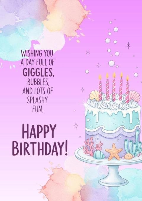 Theme Birthday Cake Illustration with Pastel Watercolor Background