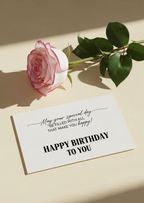 Happy Birthday Greeting Card with Elegant Rose and Minimal Aesthetic