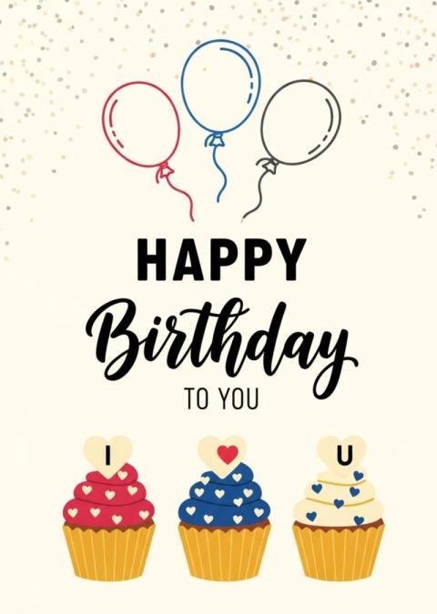 Happy Birthday WhatsApp Wishes Image with Cupcakes and Balloons
