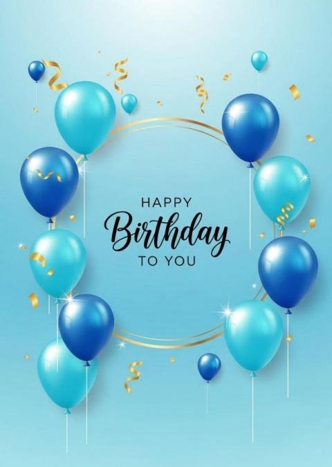 Happy Birthday Wishes Image with Blue Balloons