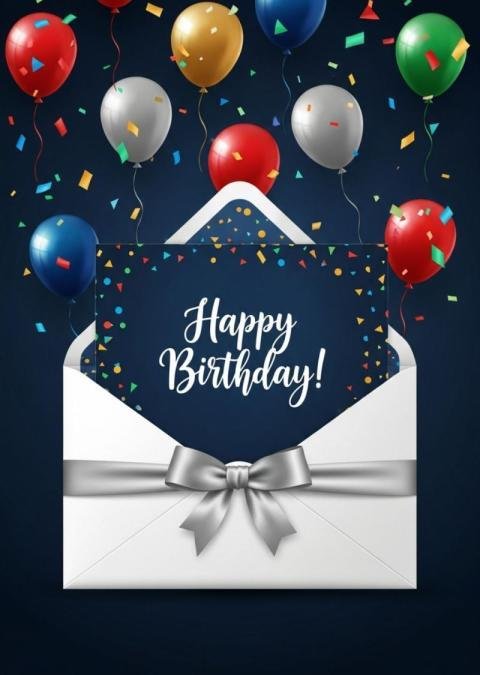 Happy Birthday Greeting Image with Balloons & Envelope
