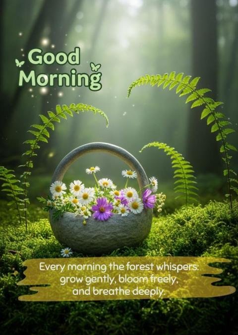 Good Morning Forest Flowers Image with Inspirational Nature Quote