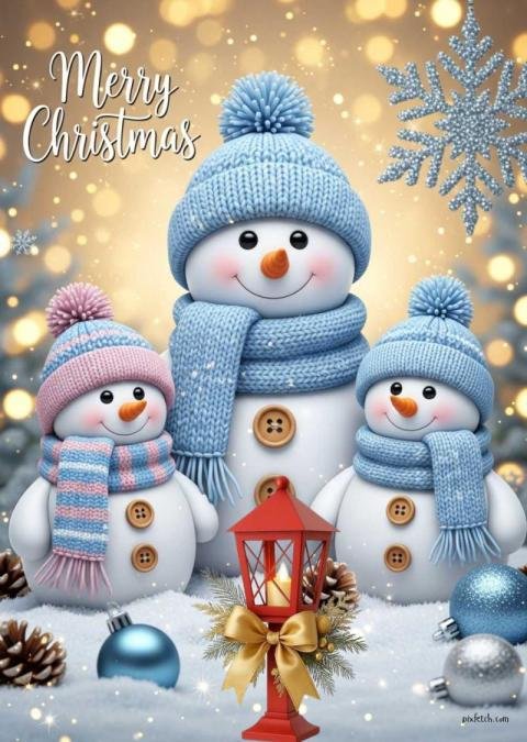 Free merry Christmas images for WhatsApp with snowman