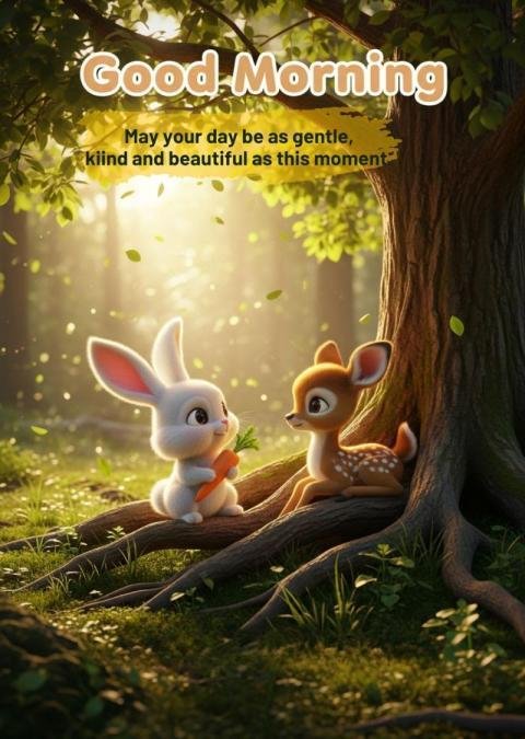 Good Morning Cute Forest Animals with Positive Quote