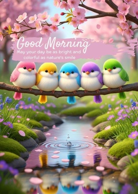 Cute Colorful Birds Good Morning Image – Nature Smile Morning Greeting