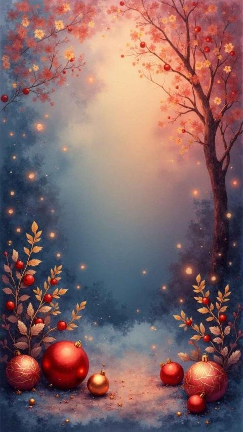 Christmas Background with Ornaments and Festive Tree Decorations