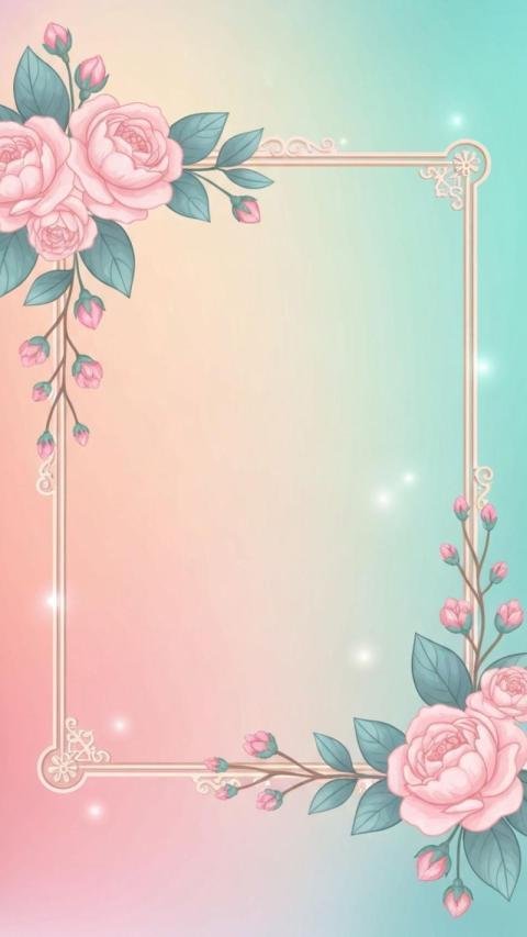 Elegant floral frame illustration with a soft pastel background
