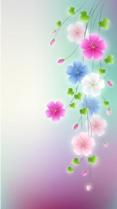 Soft Pastel Floral Mobile Wallpaper with Elegant Hanging Flowers