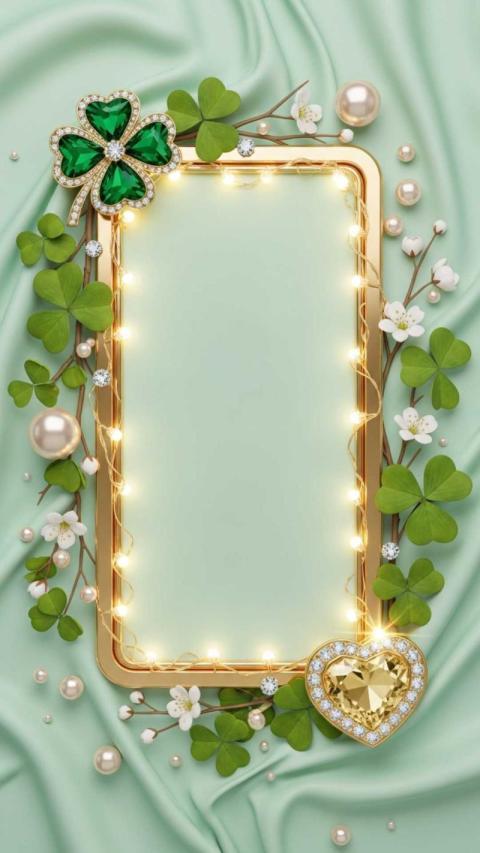 A luxurious decorative rectangular frame with a metallic gold border