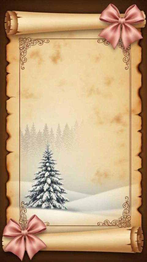 A vertical vintage winter themed background designed as an old parchment scroll