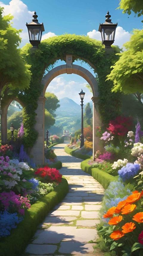 A beautiful, vibrant garden scene background