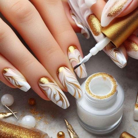 Nail art design with swirls and curves