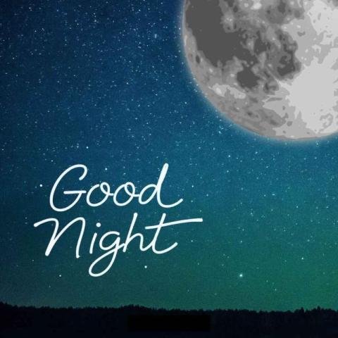 A night sky with a full moon in the background and the words Good night