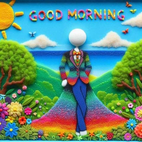 A colorful digital art piece with good morning image