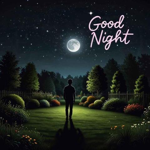 A good night with full moon and a silhouette of a person standing