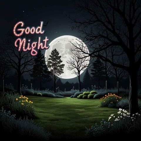 A good night wishes with a large full moon