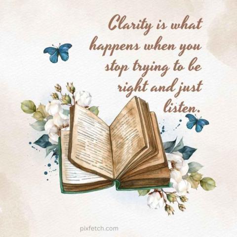 A watercolor illustration featuring an open book and quote