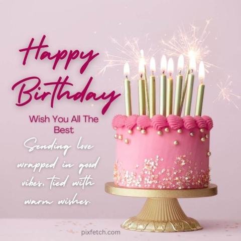 A happy birthday card with a pink cake