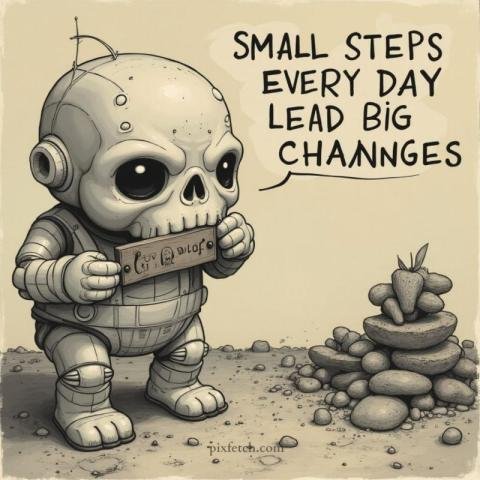 A motivational quote with cartoonish digital illustration