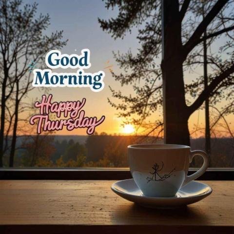 Beautiful Good Morning Happy Thursday image featuring a coffee cup