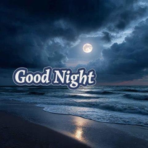 Good Night Image with Moonlight and Ocean Waves