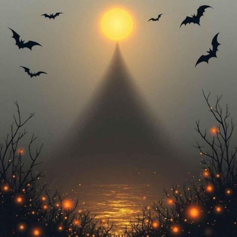 Halloween night illustration featuring a glowing full moon