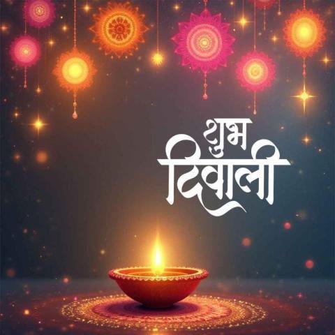 A vibrant digital illustration of a Diwali greeting card