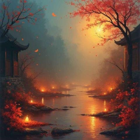 A tranquil autumn digital illustration