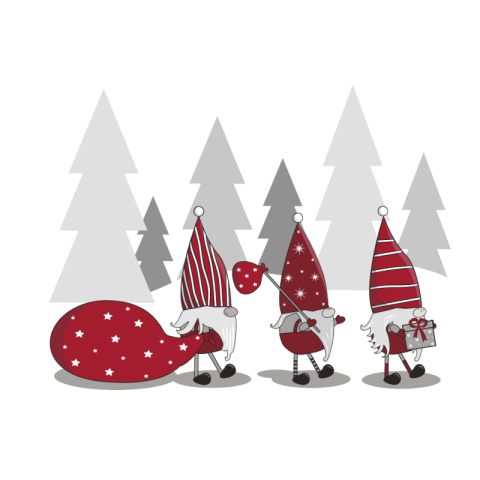 Cute Christmas themed illustration of three gnomes