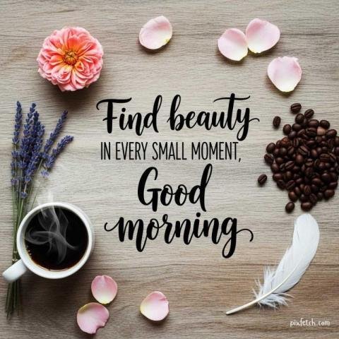 A white teacup filled with good morning