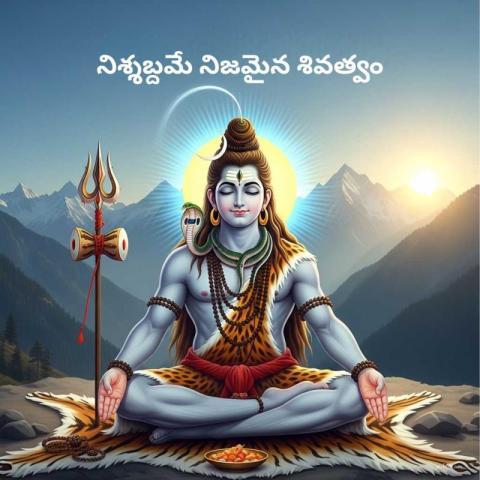 Lord shiva in a meditative pose with telugu motivational quotes