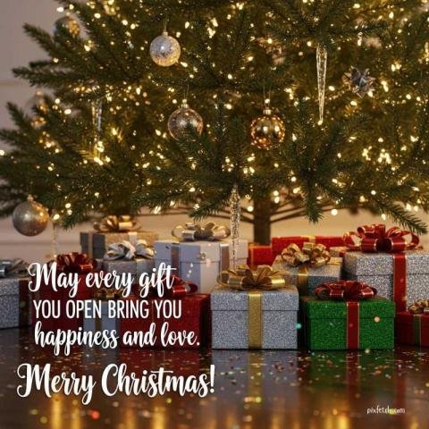 CHRISTMAS wishes with gifts and tree