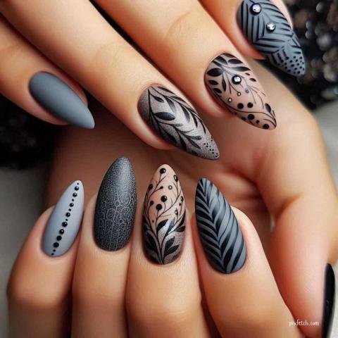 Black and glossy nail art designs