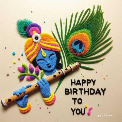 Happy birthday with lord Krishna pic