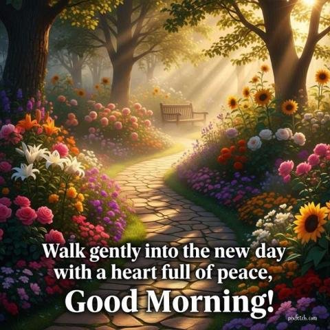 Good Morning Greeting With Floral Path Pictures