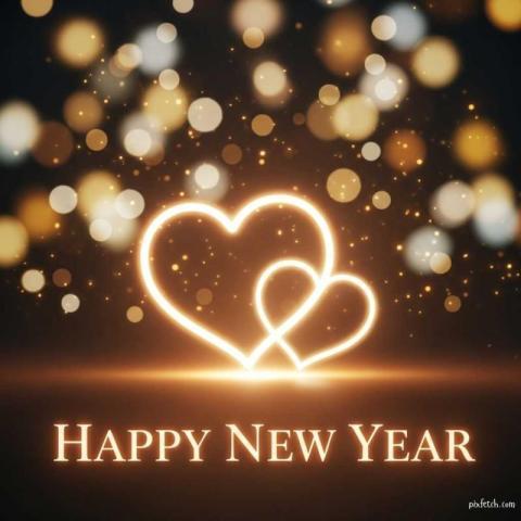 A interwined hearts with happy new year wishes