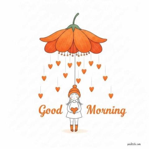 illustration of a small girl with good morning wishes