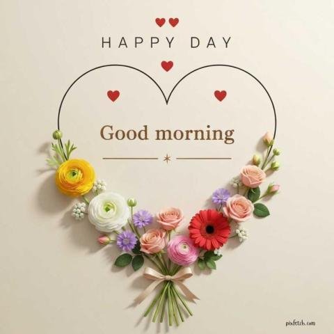 Good morning images with heart made up of flowers