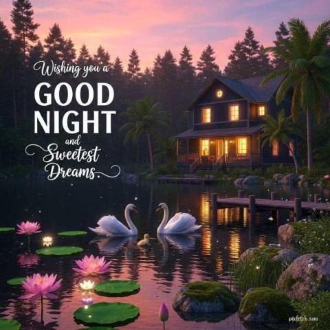 Good night wishes english with nature and swan