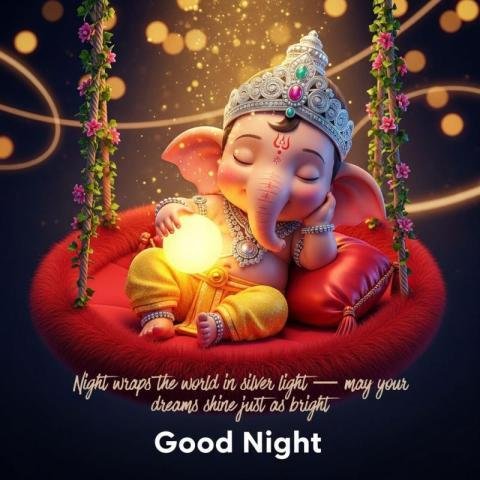 Good Night Baby Lord Ganesha Illustration – Peaceful Devotional Sleep Art