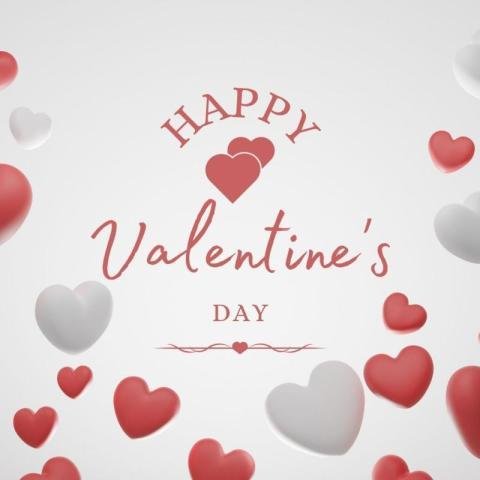 Happy Valentine’s Day Greeting with Red and White Hearts on Minimal Background