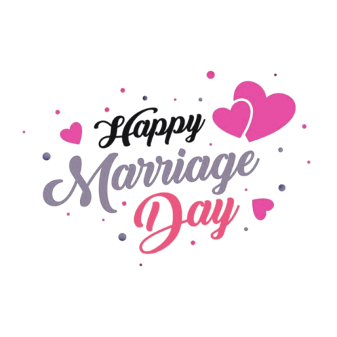 Happy Marriage Day Typography with Pink Hearts