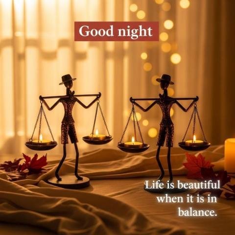 Good Night Inspirational Scene with Balance Figurines, Candlelight and Warm Bokeh