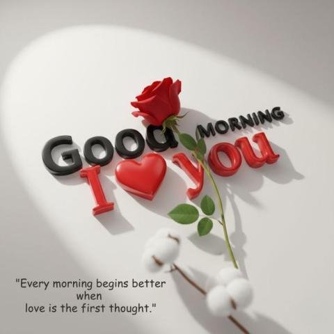 Good Morning I Love You Message with Red Rose and Romantic Quote