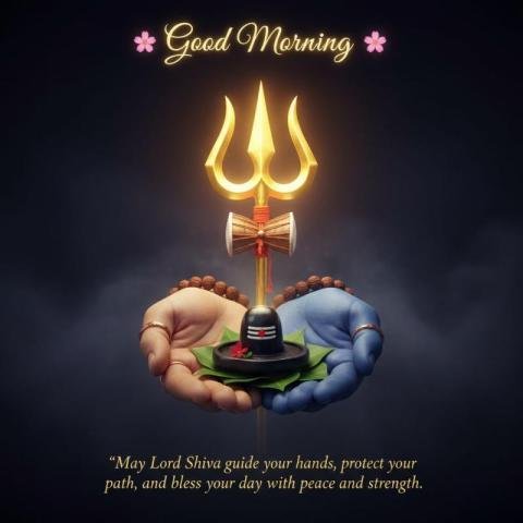 Good Morning Lord Shiva Blessing with Trident and Shivling