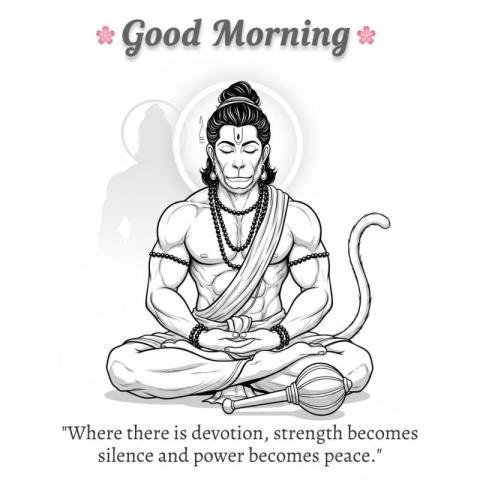 Good Morning lord Hanuman Meditation Illustration with Spiritual Quote