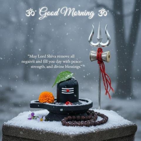 Good Morning Lord Shiva WhatsApp Wishes with Trishul and Shivling