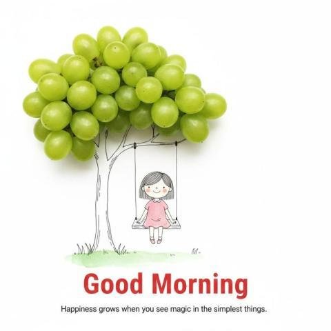 Creative Good Morning Image with Grapes Tree Art