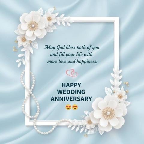 Elegant Happy Wedding Anniversary Wishes Image with Floral Frame